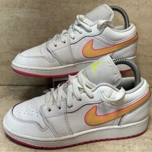Nike Kids White Sneakers with Pink Soles and Yellow Swoosh